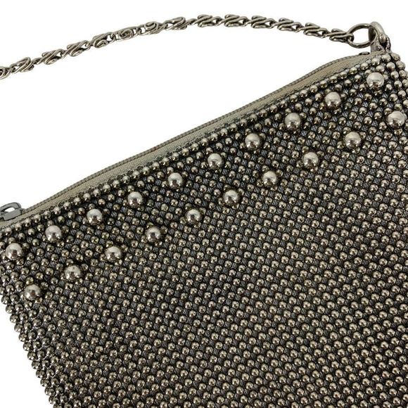 Silver Mesh Crossbody Womens Bag Silver Bead Mesh  Chain Strap 6.5" x 5.5" 4081 - Picture 2 of 6